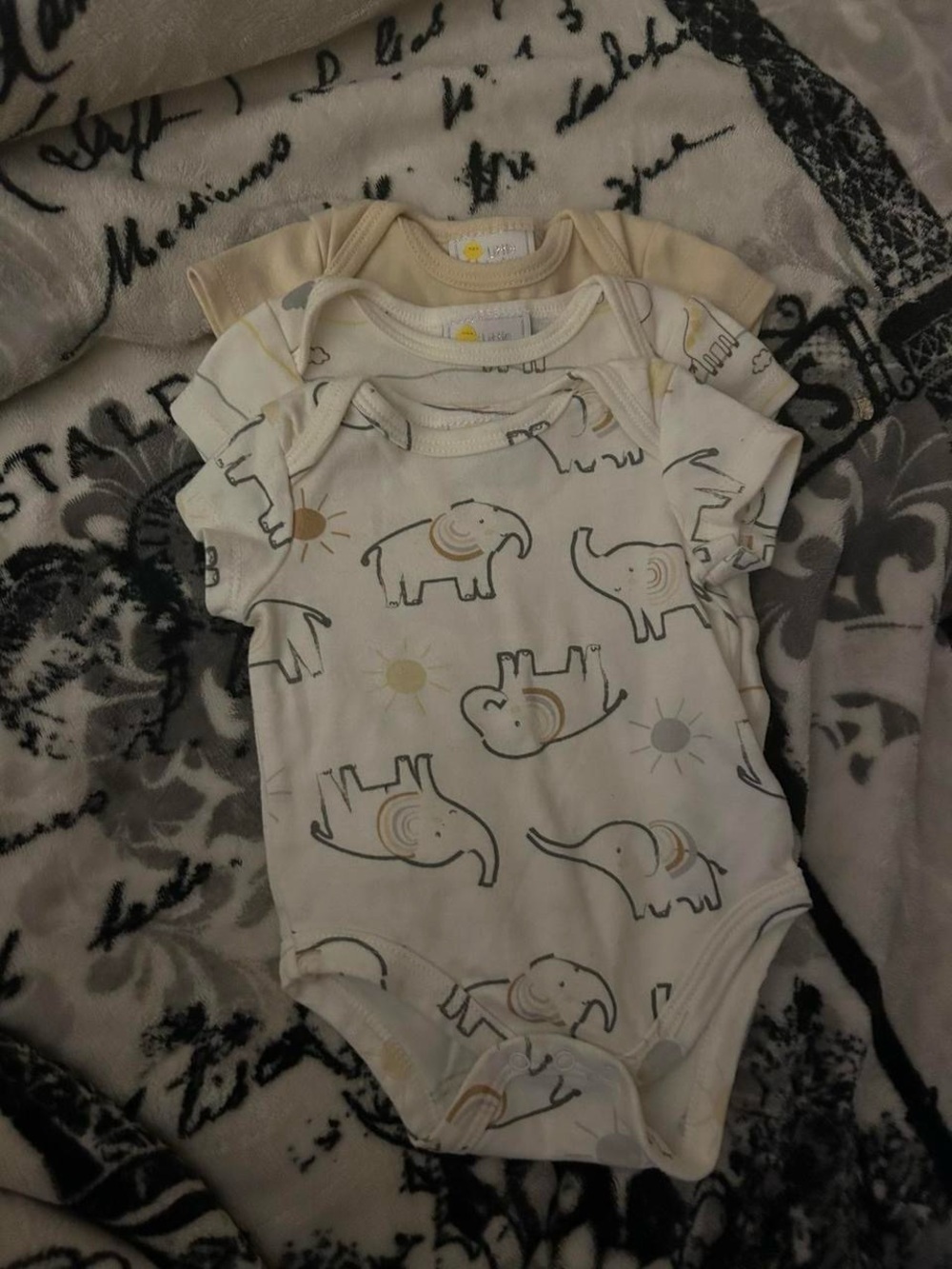 Cream Elephant Print Cotton Baby One-Piece Bodysuit - 3 Pack
